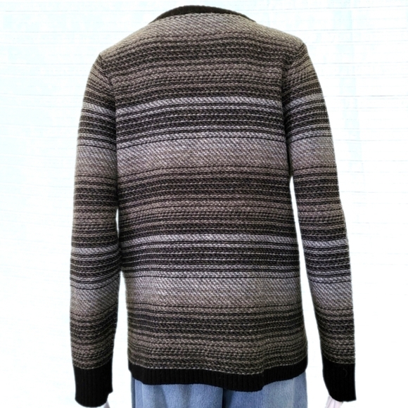 WOOLRICH Lambswool Cardigan Sweater Jacket Black/Grey/Cream Pattern Women's M - Picture 5 of 9